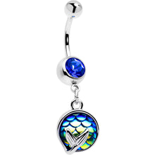 Load image into Gallery viewer, Blue Gem Mermaid Dark Blue Scale Tail Dangle Belly Ring
