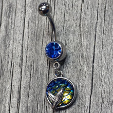 Load image into Gallery viewer, Blue Gem Mermaid Dark Blue Scale Tail Dangle Belly Ring
