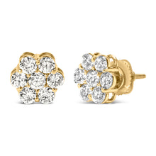 Load image into Gallery viewer, 14K Yellow Gold 1 1/2 Cttw 7 Stone Floral Cluster Round Brilliant Cut Diamond Stud Earrings with Screw Backs (I-J Color, SI1-SI2 Clarity)
