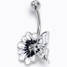 将图片加载到图库查看器，Clear Gem White Flower Butterfly Belly Ring
