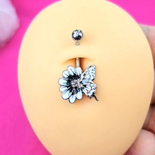 将图片加载到图库查看器，Clear Gem White Flower Butterfly Belly Ring
