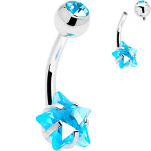 Load image into Gallery viewer, Blue CZ Gem Internally Threaded Simply Star Belly Ring
