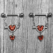 Load image into Gallery viewer, 14G 9/16 Red Gem Fusion of Love Arrow Heart Dangle Nipple Ring Set
