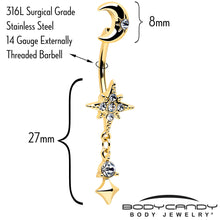 Load image into Gallery viewer, Clear Gem Gold Tone Celestial Glam Dangle Double Mount Belly Ring
