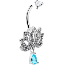 Load image into Gallery viewer, Clear Blue CZ Gem Fashion Flower Lotus Flower Dangle Belly Ring
