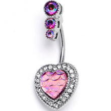 Load image into Gallery viewer, Pink Gem Mermaid Scale Heart Double Mount Belly Ring
