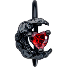 Load image into Gallery viewer, 20G 5/16 Red Gem Black Scroll Moon Heart Nose Hoop
