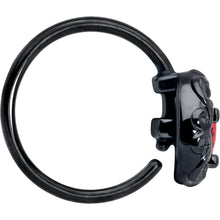 Load image into Gallery viewer, 20G 5/16 Red Gem Black Scroll Moon Heart Nose Hoop
