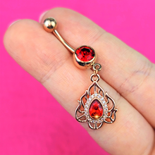 Load image into Gallery viewer, Red Gem Gold Tone Fire Flame Dangle Belly Ring
