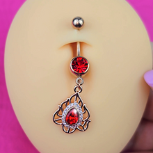 Load image into Gallery viewer, Red Gem Gold Tone Fire Flame Dangle Belly Ring
