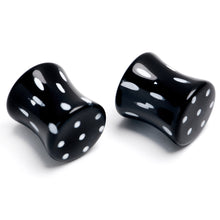 Load image into Gallery viewer, Black Acrylic Polka Dots White Double Flare Plug Set
