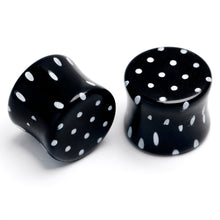 Load image into Gallery viewer, Black Acrylic Polka Dots White Double Flare Plug Set

