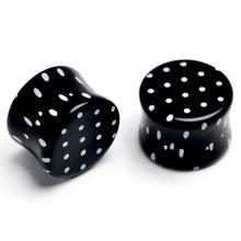 Load image into Gallery viewer, Black Acrylic Polka Dots White Double Flare Plug Set
