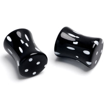 Load image into Gallery viewer, Black Acrylic Polka Dots White Double Flare Plug Set
