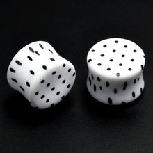 Load image into Gallery viewer, White Acrylic Retro Dots Black Double Flare Plug Set  6mm to 20mm Sizes
