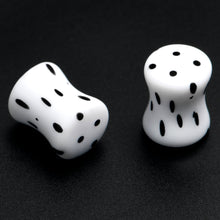 Load image into Gallery viewer, White Acrylic Retro Dots Black Double Flare Plug Set  6mm to 20mm Sizes
