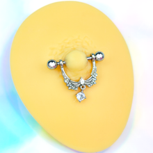 Load image into Gallery viewer, 14G 9/16 Clear CZ Gem Alluring Wings Dangle Nipple Ring Set
