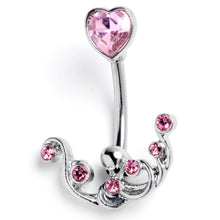 将图片加载到图库查看器，Pink Gem Heart Scrolling Elegance Double Mount Belly Ring
