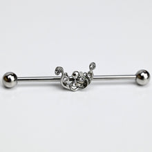 将图片加载到图库查看器，14G Clear Gem Scrolling Elegance Industrial Barbell 38mm
