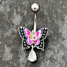 将图片加载到图库查看器，Clear Yellow Green Gem Exotic Butterfly Dangle Belly Ring

