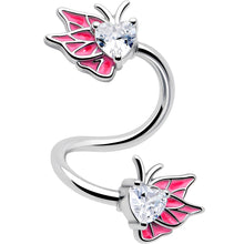 Load image into Gallery viewer, Clear Gem Butterflies Pink Spiral Twister Belly Ring
