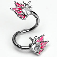Load image into Gallery viewer, Clear Gem Butterflies Pink Spiral Twister Belly Ring
