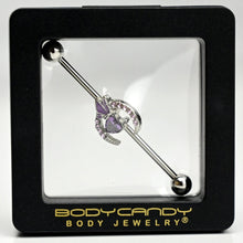 Load image into Gallery viewer, 14G Purple Gem Moon Butterfly Heart Industrial Barbell 38mm
