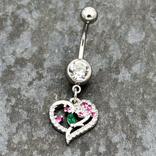 将图片加载到图库查看器，Emerald Passion CZ Gem Heart Dangle Belly Ring
