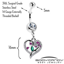 将图片加载到图库查看器，Emerald Passion CZ Gem Heart Dangle Belly Ring
