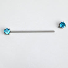 Load image into Gallery viewer, 14G Blue CZ Gem Internally Threaded Industrial Barbell 38mm
