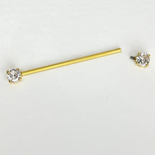 将图片加载到图库查看器，14G Clear Gem Gold Tone Internally Threaded Industrial Barbell 38mm
