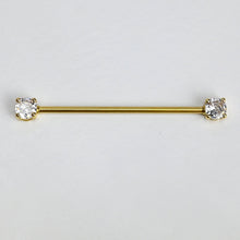 将图片加载到图库查看器，14G Clear Gem Gold Tone Internally Threaded Industrial Barbell 38mm
