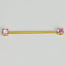 Load image into Gallery viewer, 14G Pink Gem Gold Tone Internally Threaded Industrial Barbell 38mm

