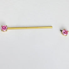Load image into Gallery viewer, 14G Pink Gem Gold Tone Internally Threaded Industrial Barbell 38mm
