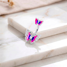 Load image into Gallery viewer, Clear Gem Butterfly Pink Blue Double Mount Belly Ring
