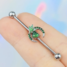 Load image into Gallery viewer, 14G Green Gem Dragonfly Moon Opulence Industrial Barbell 38mm
