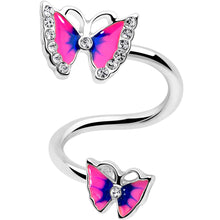 Load image into Gallery viewer, Clear Gem Butterfly Pink Blue Spiral Twister Belly Ring
