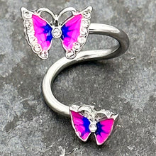 Load image into Gallery viewer, Clear Gem Butterfly Pink Blue Spiral Twister Belly Ring
