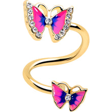 Load image into Gallery viewer, Clear Gem Gold Tone Butterfly Pink Blue Spiral Twister Belly Ring

