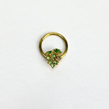Load image into Gallery viewer, 16G 3/8 Green Gem Gold Tone Butterfly Grapes Hinged Segment Ring
