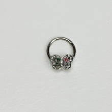 Load image into Gallery viewer, 16G 3/8 Clear Pink Gem Floral Butterfly Style Hinged Segment Ring
