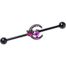 Load image into Gallery viewer, 14G Pink Gem Black Moon Heart Butterfly Industrial Barbell 38mm
