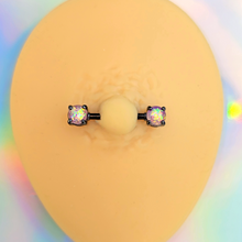 Load image into Gallery viewer, 14G 9/16 Purple Faux Opal Black Internally Threaded Nipple Ring Set
