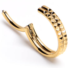 Load image into Gallery viewer, 16G 3/8 Gold PVD Pyramid Cut Double Hoop 316L Surgical Steel Hinged Segment Ring
