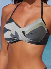 Load image into Gallery viewer, Bikini Camo Print 2 Piece High Cut Halter Swimsuit for Women – Vibrant V Neck Backless Bikini Set with Ruched Detail – Comfortable Stretchy Swimwear for Beach Pool and Summer Vacation
