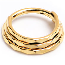Load image into Gallery viewer, 16G 3/8 Gold PVD Faceted Triple Stack Hoop Titanium Hinged Segment Ring
