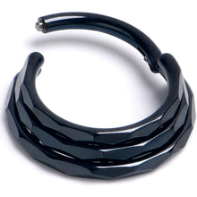 Load image into Gallery viewer, 16G 3/8 Black PVD Faceted Triple Stack Hoop Titanium Hinged Segment Ring
