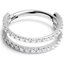 将图片加载到图库查看器，16G 3/8 Cubic Zirconia ASTM F-136 Implant Grade Titanium Double Hinged Segment Ring
