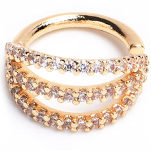 将图片加载到图库查看器，16G 5/16 Clear CZ Gem Gold Tone Faux Triple Hoop Closure Ring
