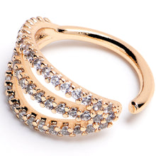 Load image into Gallery viewer, 16G 3/8 Clear CZ Gem Gold Tone Faux Triple Hoop Closure Ring
